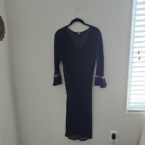 Lena Medoyeff Vintage Chic Black Dress with Pink Flower Trim